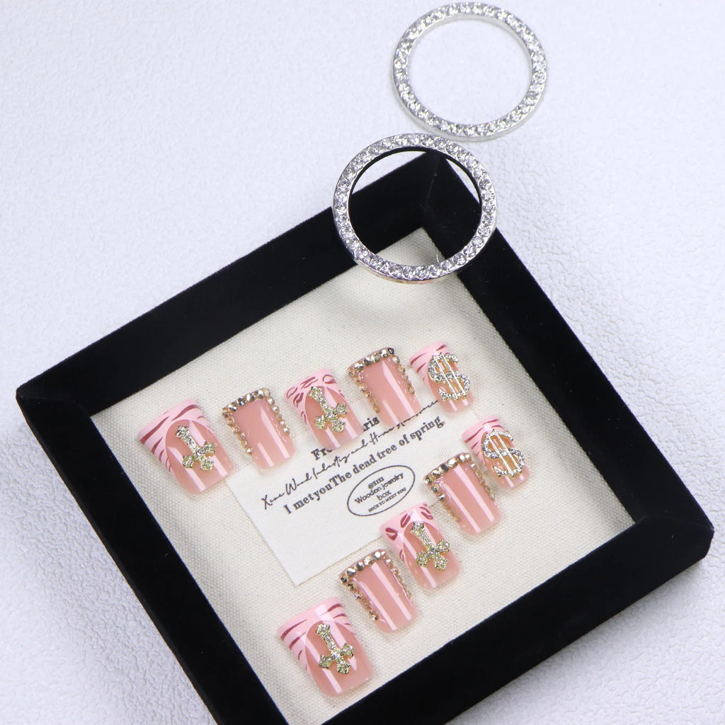 10PCS Diamond French Square Press on Nails.
