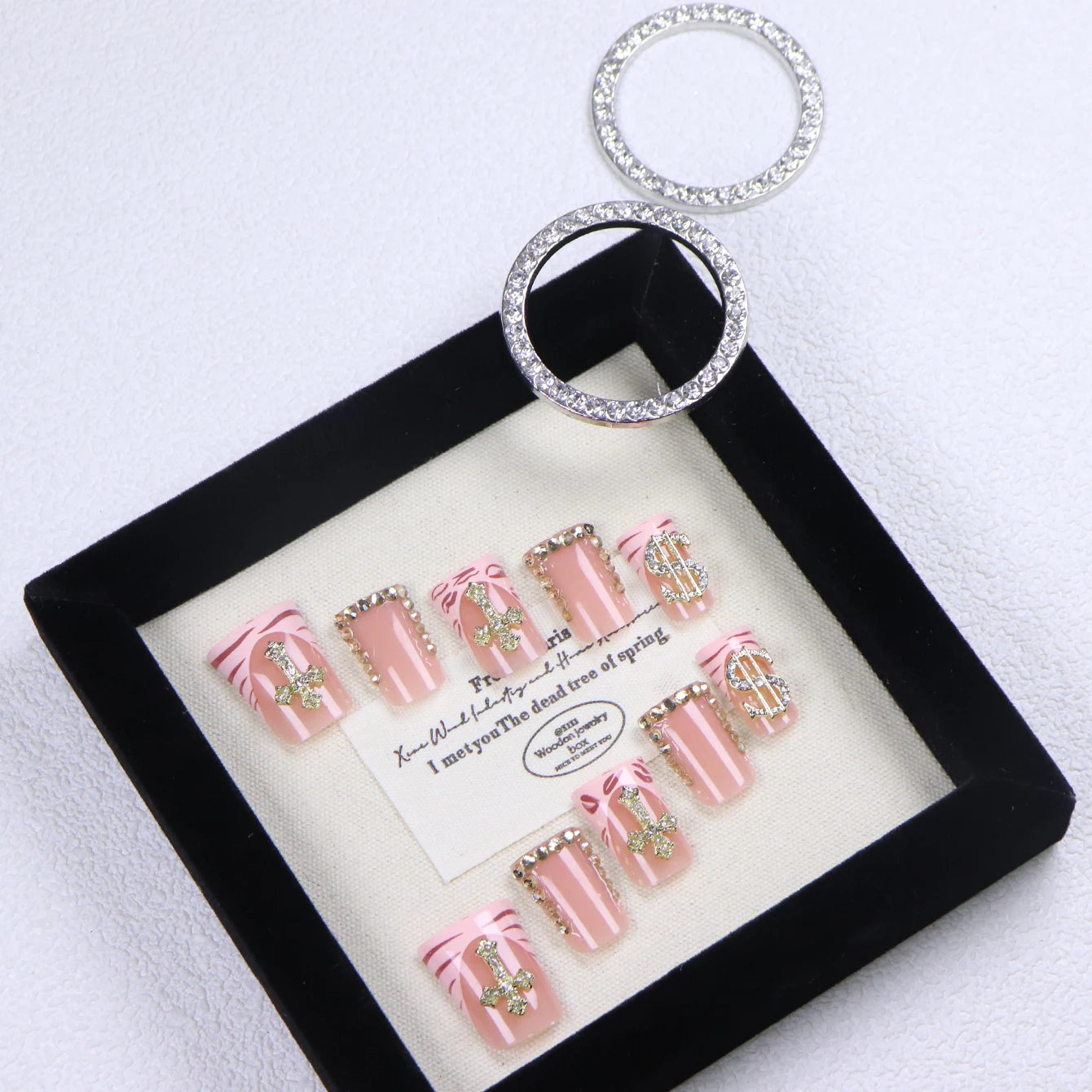 10PCS Diamond French Square Press on Nails.