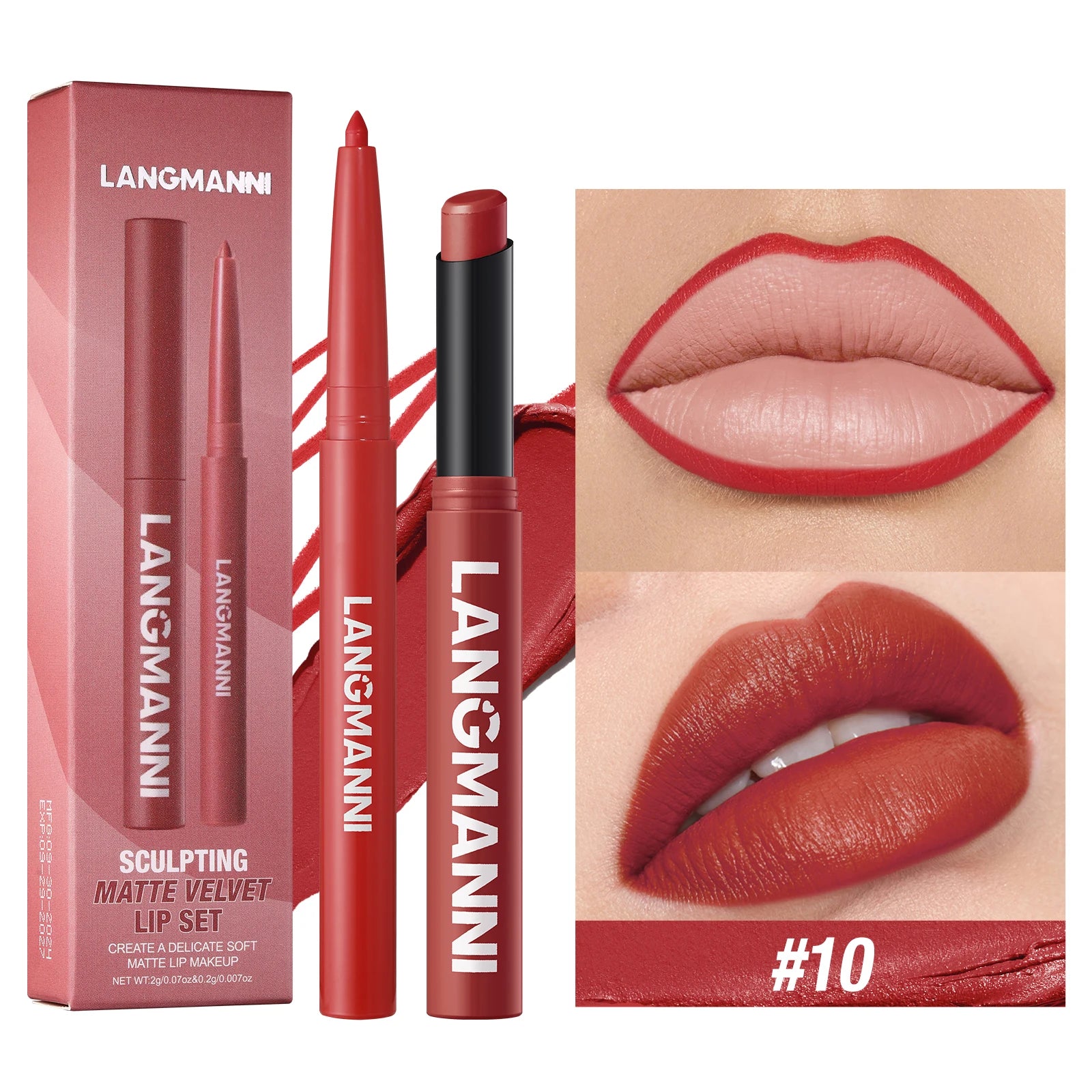 Waterproof lipliner + lipstick.