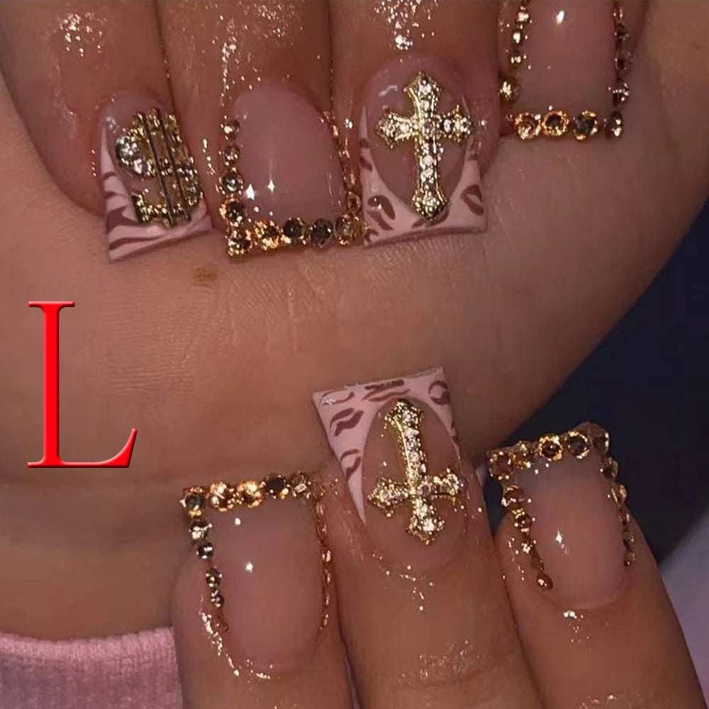 10PCS Diamond French Square Press on Nails.