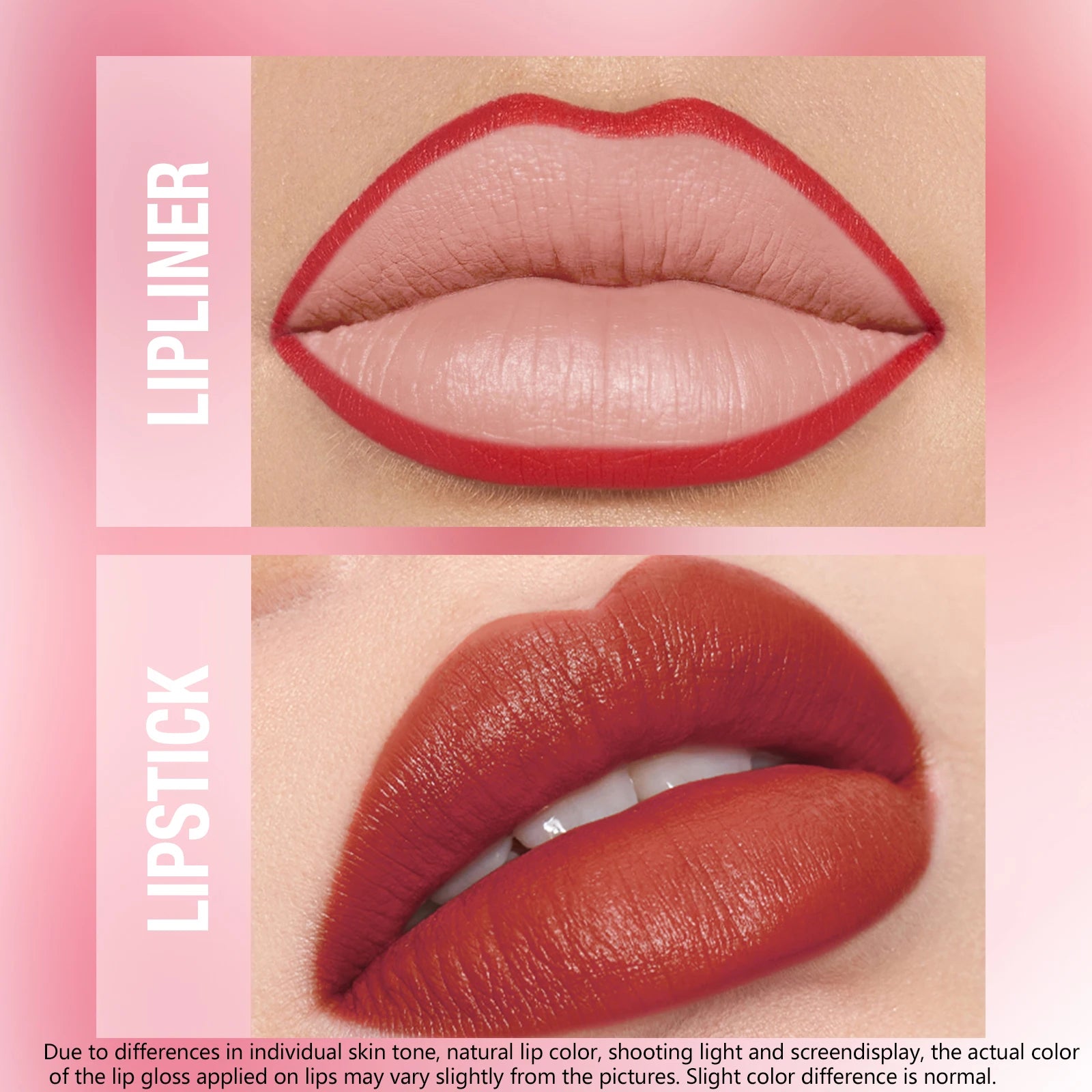 Waterproof lipliner + lipstick.