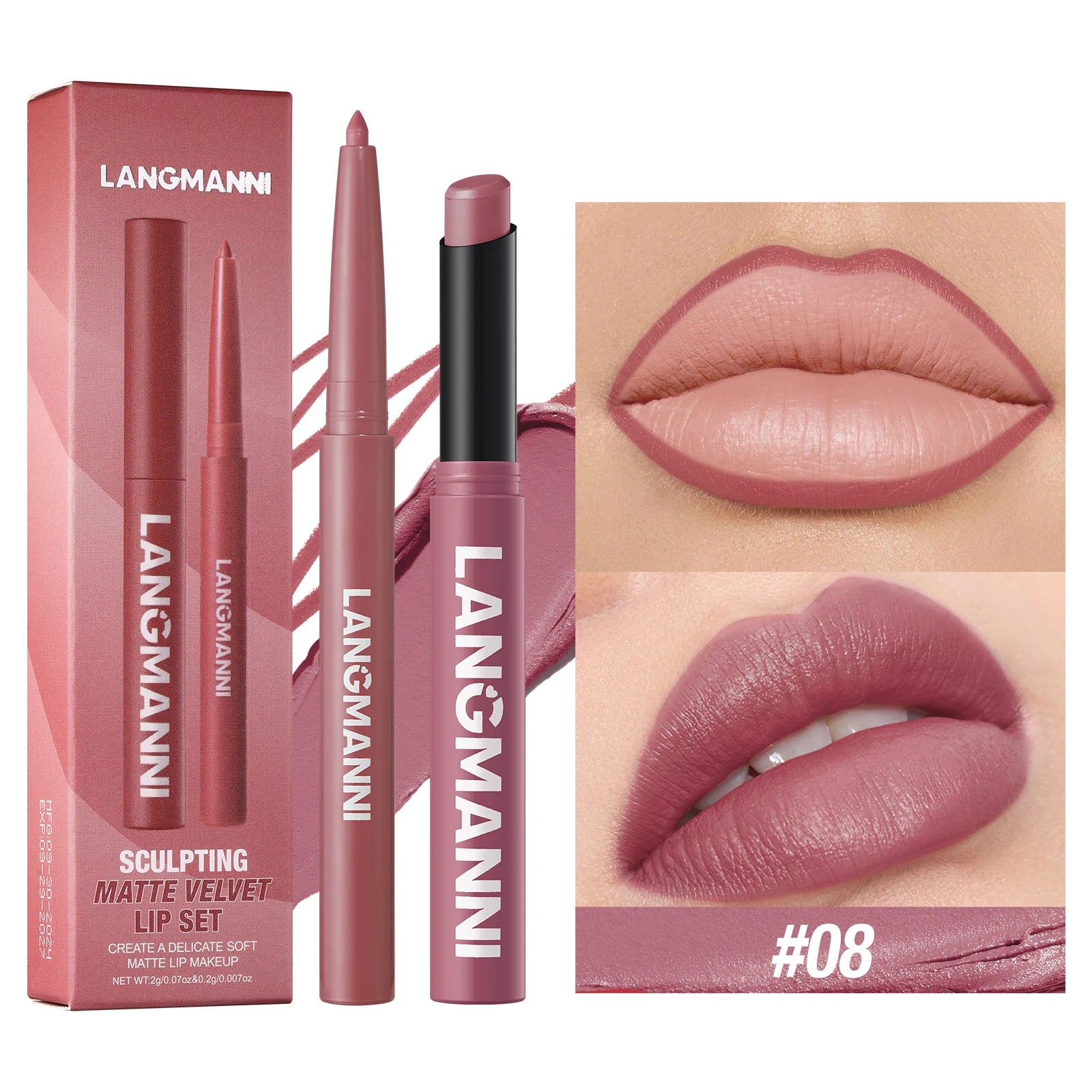 Waterproof lipliner + lipstick.