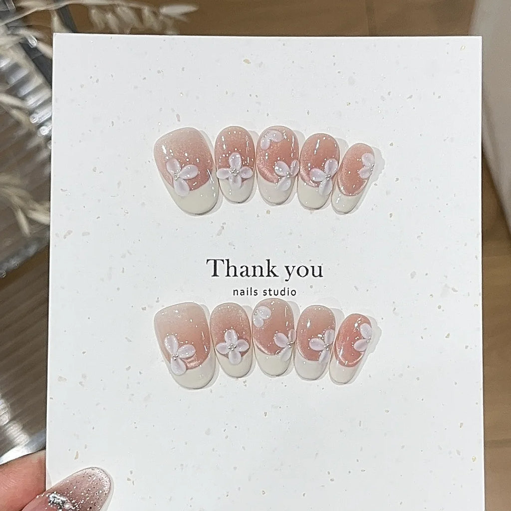10pcs French Almond Press on Nails.