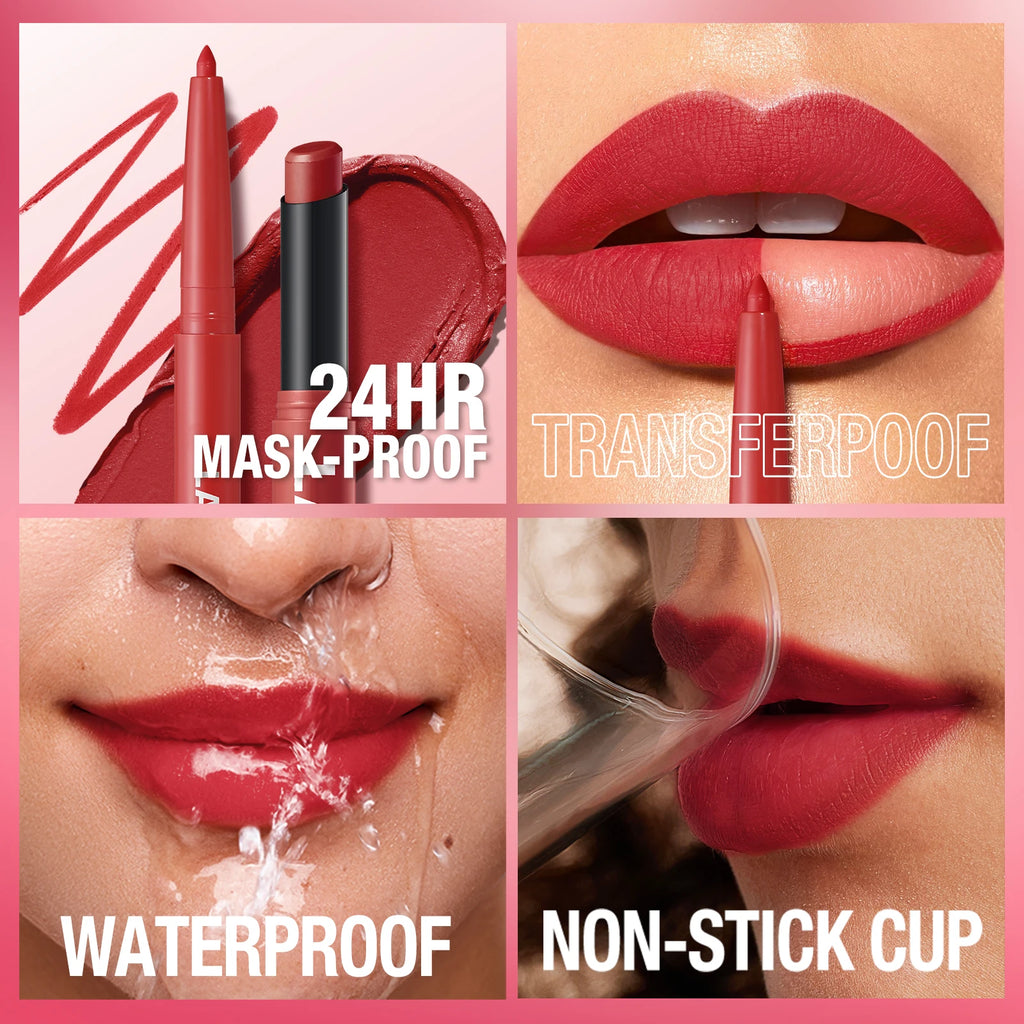 Waterproof lipliner + lipstick.
