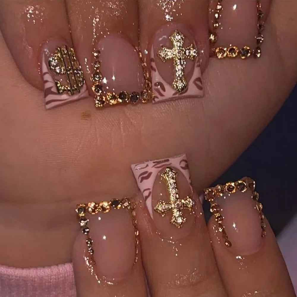 10PCS Diamond French Square Press on Nails.