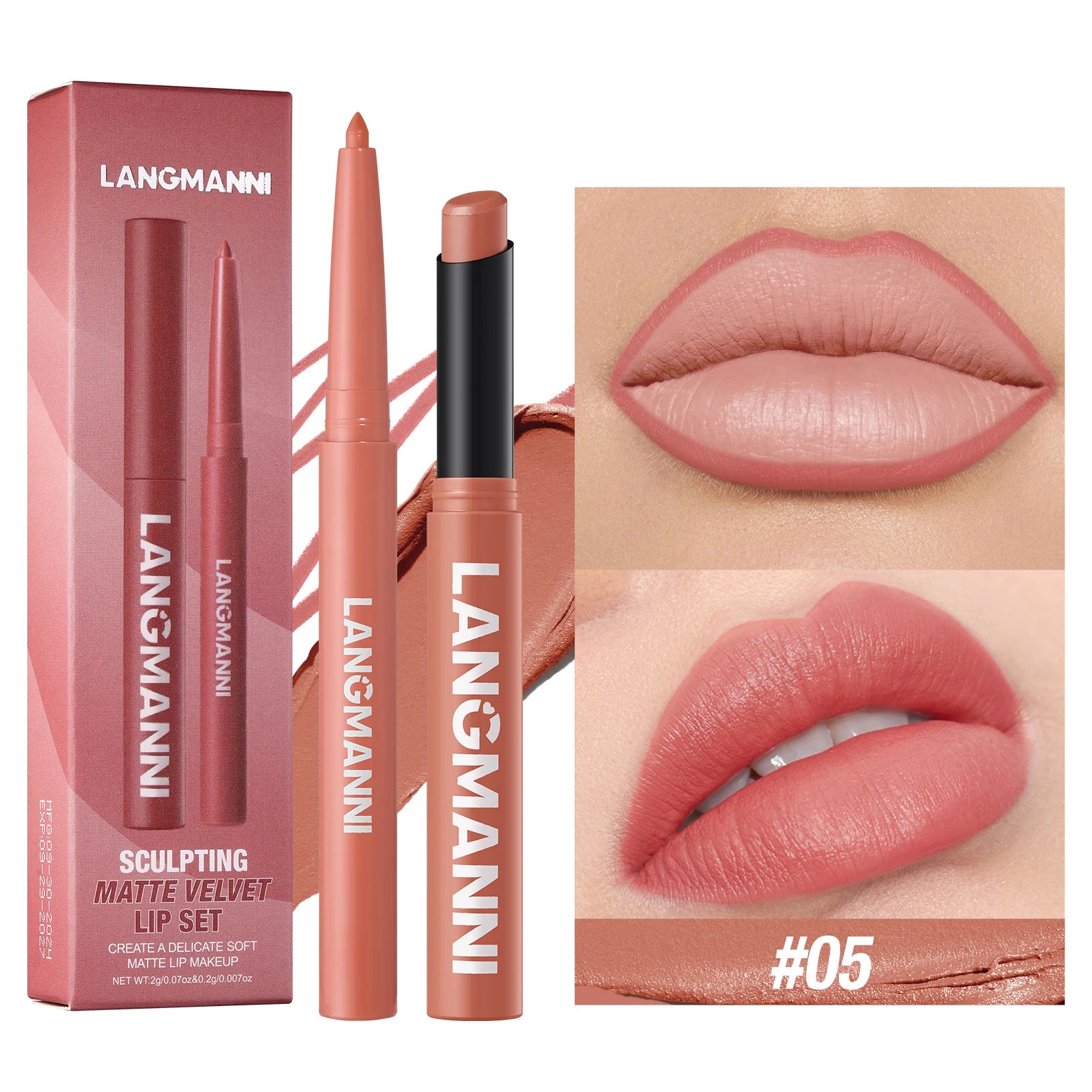 Waterproof lipliner + lipstick.