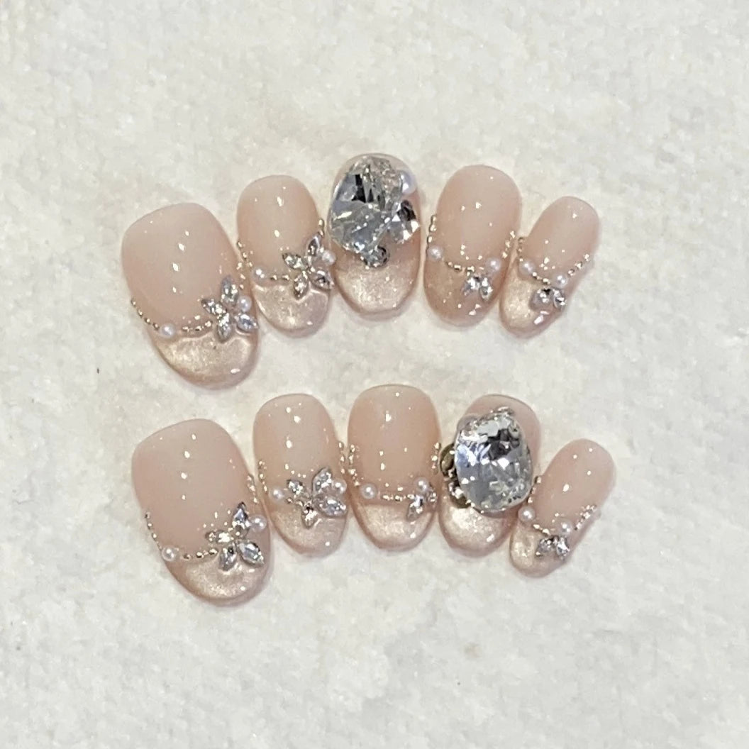 10pcs French Almond Press on Nails.